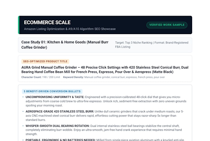 write high converting amazon listing optimization and seo bullets